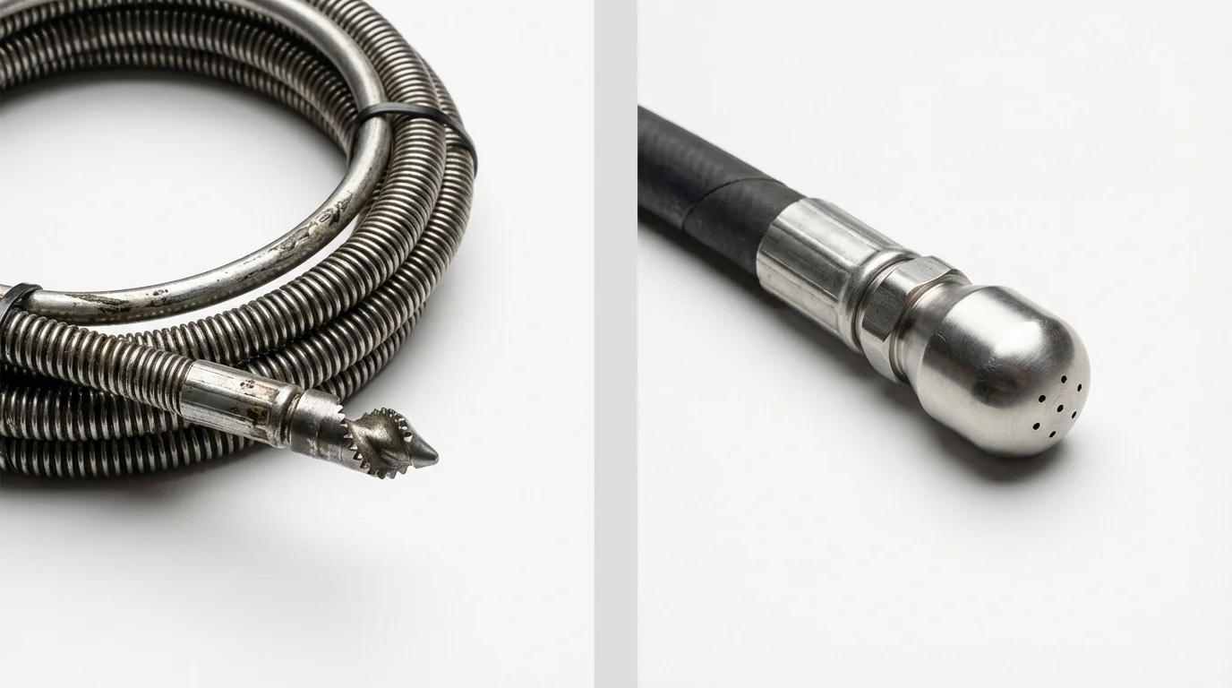 Drain snake cable and hydro jetting nozzle used for drain cleaning in Southern Pines, NC