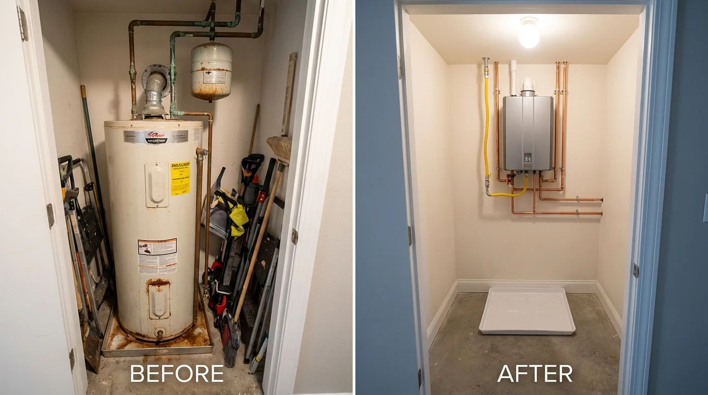Tank water heater versus wall-mounted tankless unit comparison for Southern Pines, NC homeowners