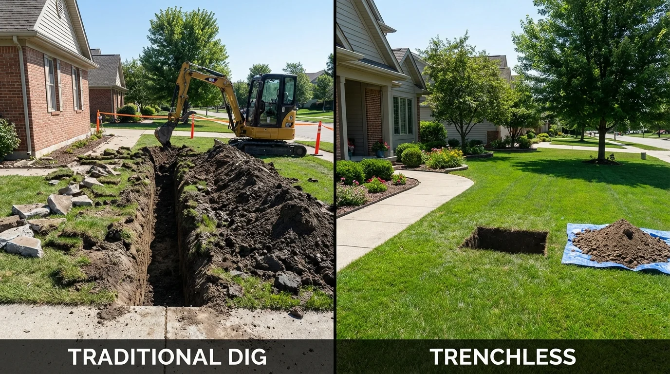 Trenchless sewer repair with minimal yard damage versus traditional excavation in Southern Pines, NC